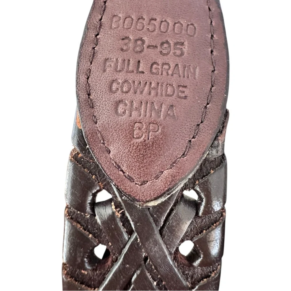 VTG Brighton Men's Brown woven Leather Belt with Silver Buckle 42 B065000